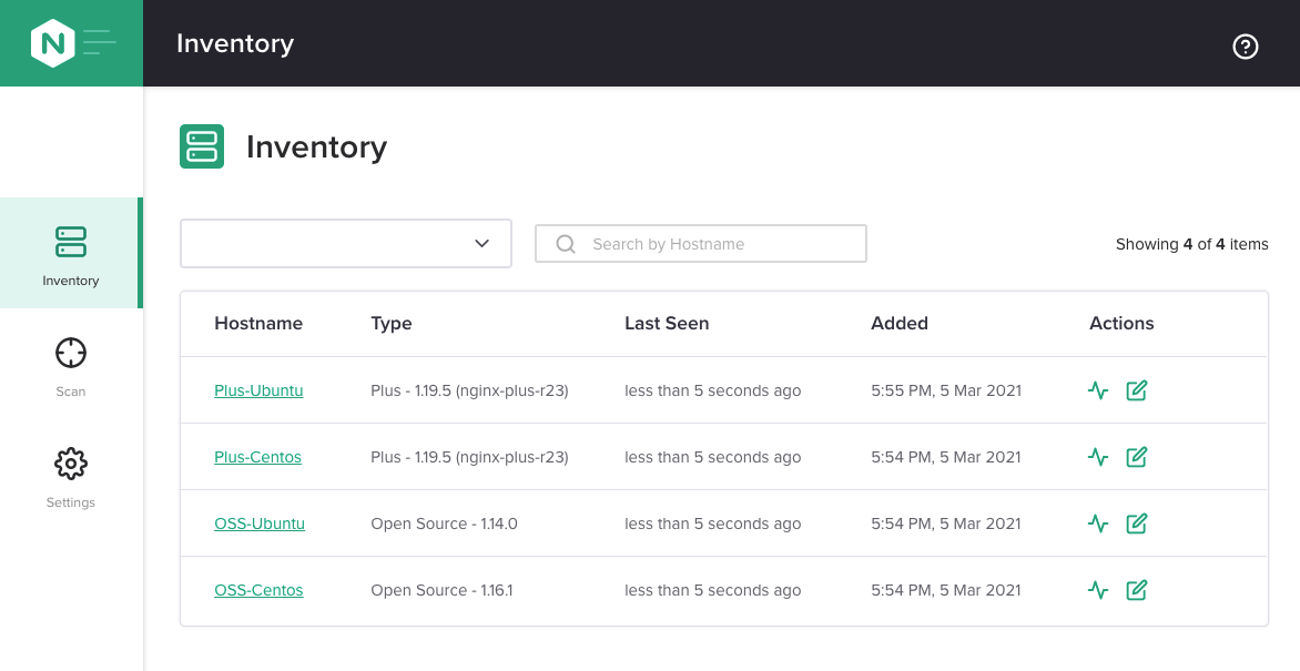 'Inventory' tab in NGINX Instance Manager