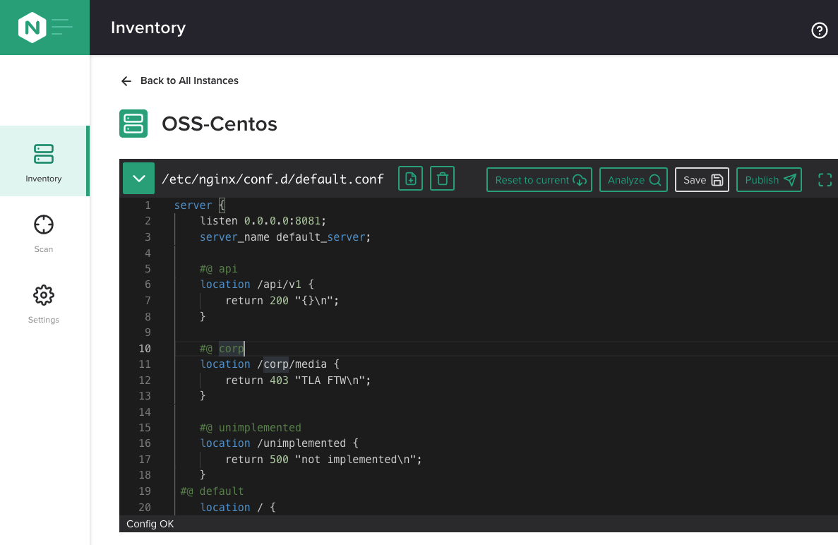 Editor GUI in NGINX Instance Manager